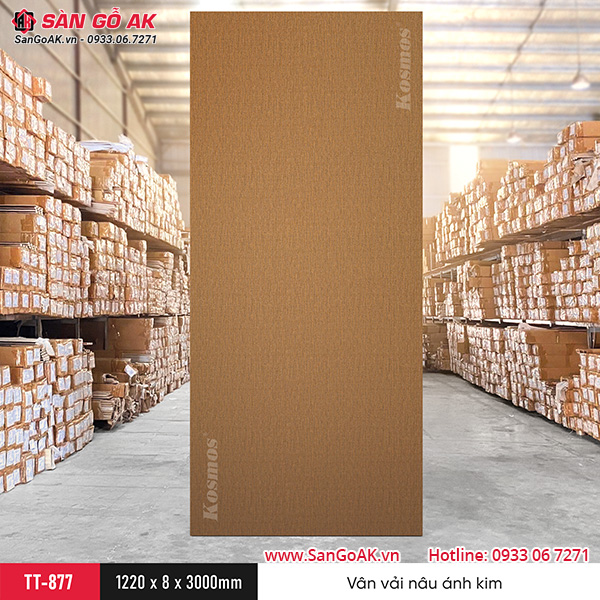Tấm ốp than tre Kosmos vân vải nâu ánh kim TT-877